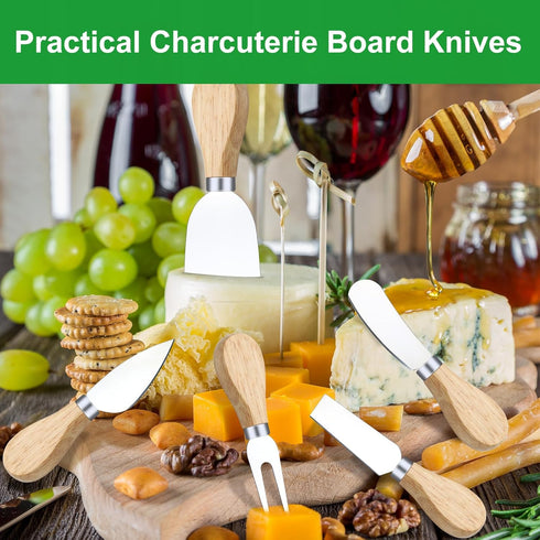 10 Pcs Cheese Knives, Wooden Handle Cheese Knife Set for Charcuterie Board, Mini Steel Stainless Cheese Cutter, Spreader, Fork for Party Wedding C...