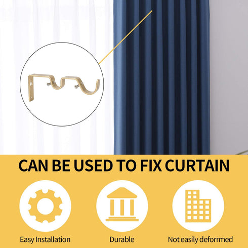 Ycolnaefllr Set of 3 Golden Double Rod Holders Double Curtain Rod Brackets Heavy Duty Double Curtain Rod Hanging Brackets for 1 and 0.7 -Inch Rod...