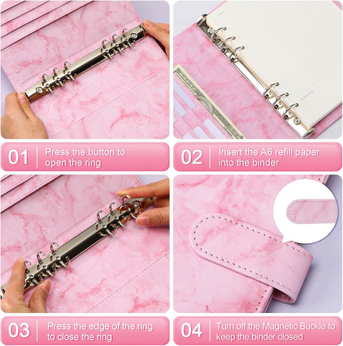 Toplive A5 Notebook Binder 6 Ring Refillable Binder, PU Leather Planner Binder Personal Budget Binder Organizer Cover with Magnetic Closure for A5...
