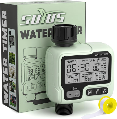 SOYUS Sprinkler Timer, Programmable Water Timer Outdoor Garden Hose Timer with Rain Delay/Manual/Automatic Watering System, Waterproof Digital Irr...