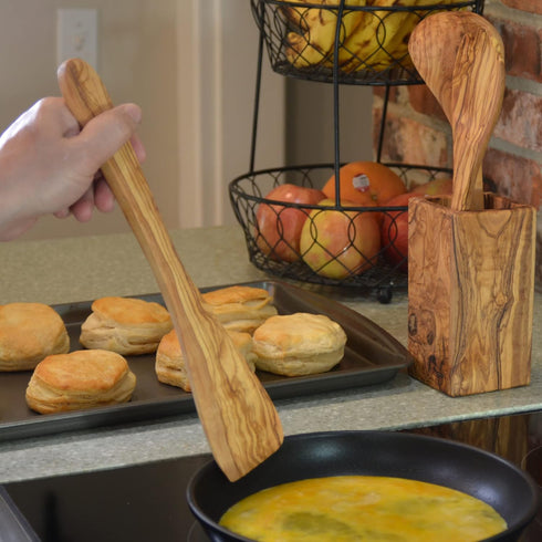 olive wood spatula for cooking | wooden scraping spoon with flat bottom edge | Beautiful Wooden Spatula turner ideal for nonstick cookware, stirri...