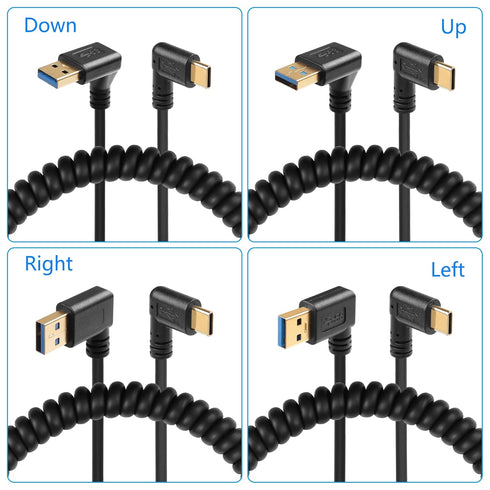 SinLoon 90 Degree USB Type C Spring Cable 5Gbps Retractable USB3.0 to USB C Charging Cable and Data Transfer for Phone, Tablet, Other USB C Device...
