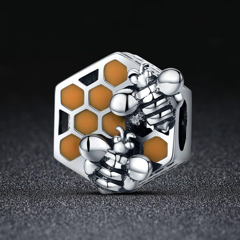 Bee Honeycomb Charm Beads 925 Sterling Silver Beads Fit for European Charm Bracelet...