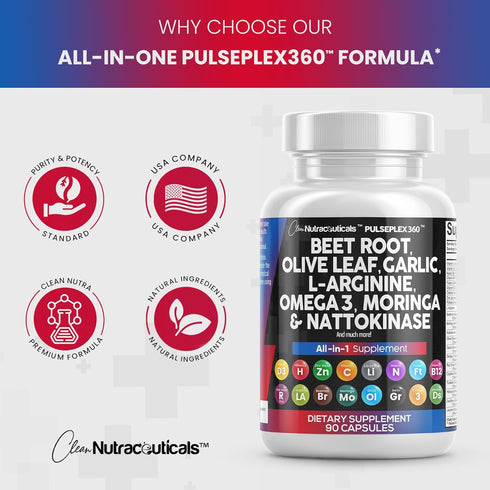 Beet Root Capsules 6000mg Olive Leaf 6000mg Nattokinase 4000 FU Garlic Extract 2000mg L-Arginine 400mg Omega 3 Red Yeast Rice Hibiscus Danshen - H...