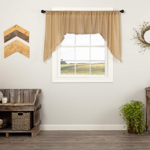 VHC Brands Tobacco Cloth Fringed Farmhouse Decor Kitchen Swag Prairie Panels Door Window Tier Set Curtains for Kitchen Bedroom Bathroom Living Roo...