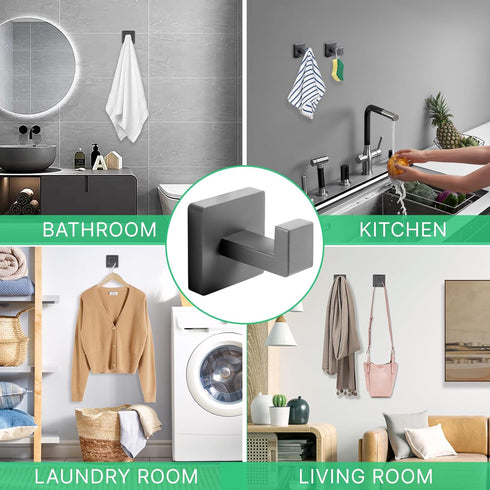 Towel Hooks Robe Hook Coat Hook Stainless Steel Heavy Duty Bathrooms Square Hooks wall mounted for Bathroom Kitchen Bedroom 2 Pack Grey...