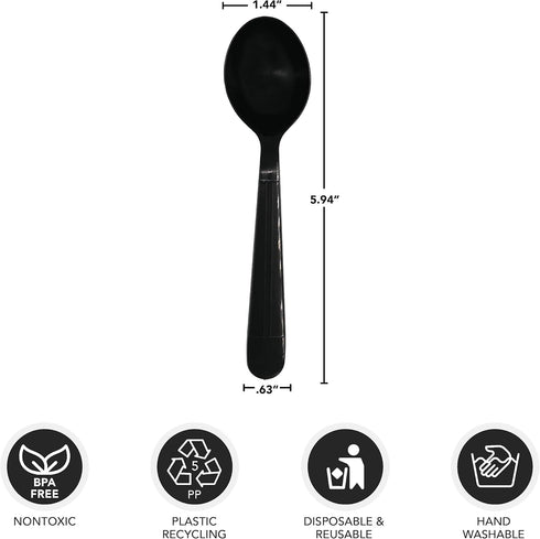 Party Essentials Individually Wrapped Black Plastic Utensil Sets/Heavy Duty Flatware Packs, Soup Spoon, 100 Sets...