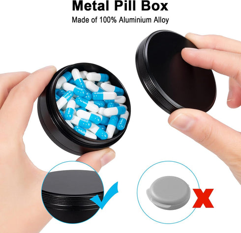Portable Metal Pill Box - Travel Daily Pill Case, Waterproof Pill Container for Purse Pocket, Compact Medicine Organizer Holder for Medicines, Vit...