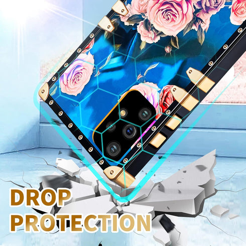 Loheckle for Samsung Galaxy A53 5G Case for Women, Designer Square Cases for Galaxy A53 5G Case with Ring Stand Holder and Lanyard, Stylish Peony ...