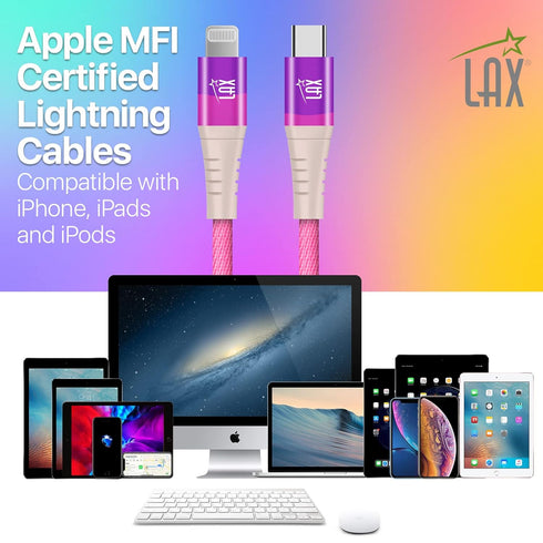 LAX Gadgets USB C to Lightning Cable - Apple MFI Certified Lightning Cable for iPhone 14/14 Plus/14 Pro/14 Pro Max, iPad, iPod - Durable Nylon Bra...