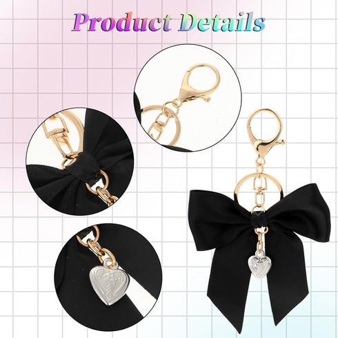 3 Pack Bow Purse Charms Bag Charms for Handbag, Bow Keychain for Purse, Black Red White Bowknot Key Chain, Cute Car Key Chain Bag Charms Purse Cha...