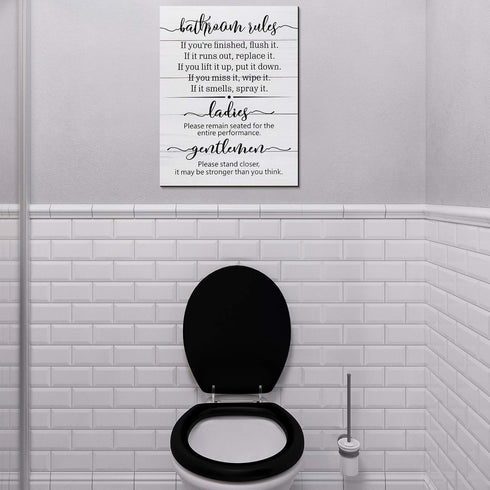 Signs for Bathroom Restroom Wall Art Decor Funny Toilet Signs for Bathroom Door Rules Farmhouse Rustic Wood Hanging Decor for Laundry Room Home, 1...