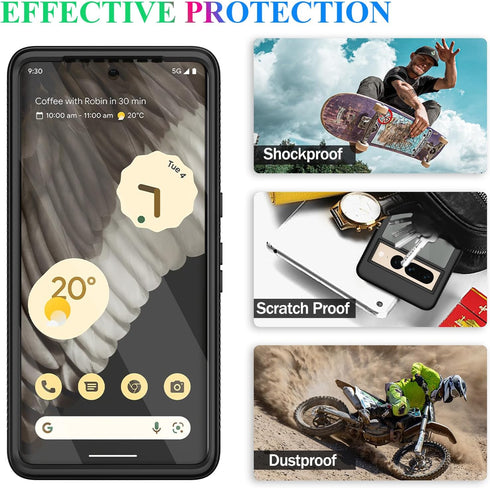 wahhle Google Pixel 7 Pro Case, Built in Screen Protector Full Body Shockproof Slim Fit Bumper Protective Phone Cover for Pixel 7 Pro Men Women-Bl...