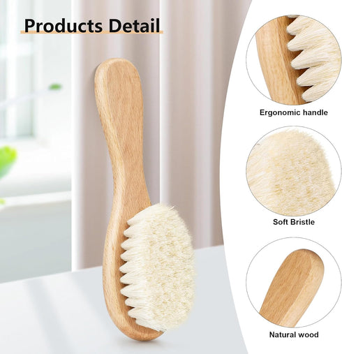 Baby Hair Brush, Wooden Goat Bristles Hair Brush for Newborns & Toddlers, Ideal for Cradle Cap, Perfect Baby Registry Gift, Hypoallergenic, 1 Coun...