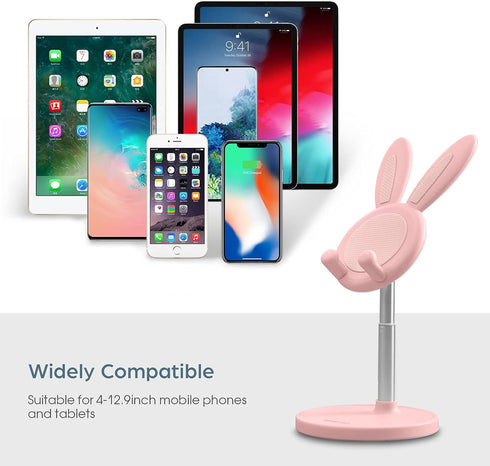 Cell Phone Stand,Angle Height Adjustable Bunny Phone Stand for Desk,Cute Rabbit Phone Holder Stand for Desk, Compatible with All Mobile Phones, Ta...
