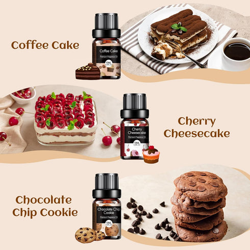 Bakery Essential Oils Set - Fragrance Oil for Diffusers for Home, Candle Making - Pumpkin Pie, Coffee Cake, Gingerbread, Cherry Cheesecake Aromath...