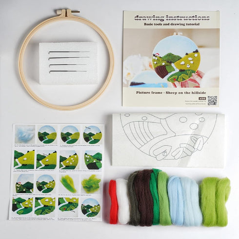 Feltsky Needle Felting Kit Landscape Framed in Embroidery Hoop 8" Craft for Mom Full Kit (Spring)...