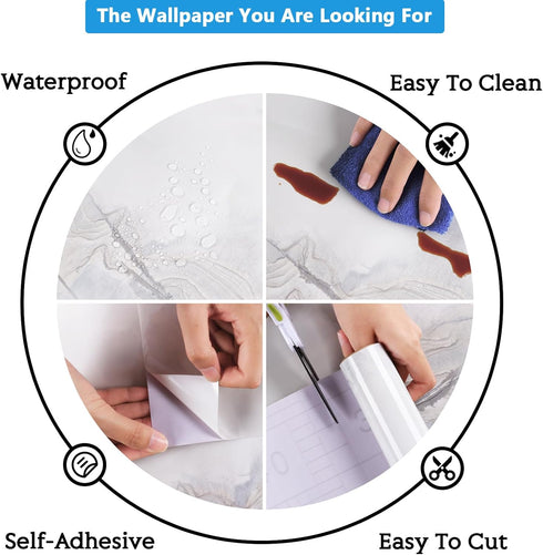 CRE8TIVE Grey White Marble Contact Paper for Countertops Glossy Marble Wallpaper Peel and Stick Countertop Contact Paper Waterproof Self Adhesive ...