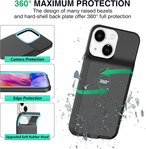 GIN FOXI Fast Charging Battery Case for iPhone 13/13 Pro/14/14 Pro, 15W Wireless Charger Slim Travel 7000mAh Power Bank Anti-Slip TPU Extra Pack f...