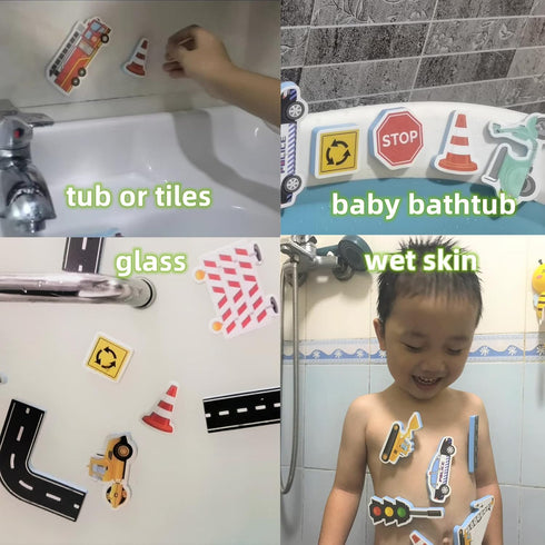 Foam Bath Toys for Toddlers- 29 Piece Vehicles Bath Stickers with Storage Bag Educational Floating Bathtub Traffic Preschool Non-Toxic Fun Bathing...