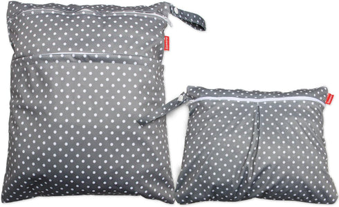 Damero 2pcs Wet and Dry Bag, Travel Wet Dry Bag with Handle for Cloth Diaper, Pumping Parts, Clothes, Swimsuit and More, Gray Dots...