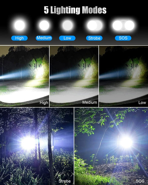 Rechargeable Flashlights High Lumens, Super Bright XHP50 LED Tactical Flashlight with 2200mah Battery, 5 Modes, IPX6 Waterproof Camping Flash Ligh...