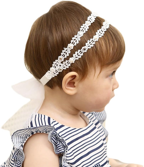 DANMY Baby Girl Super Elastic Headband,Cotton Lace Toddler Hair Band,Infant Soft Turban Hair Accessories Set...