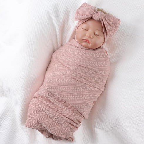 OMUKY Newborn Receiving Blanket Bow Headband and Beanie Set Baby Swaddle Receiving Blankets Baby Boy Girls Nursery Swaddle Wrap(Pink)...