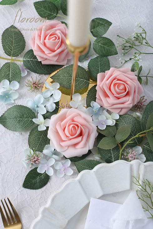 Floroom Artificial Flowers 25pcs Real Looking Blush Heirloom Foam Fake Roses with Stems for DIY Wedding Bouquets Pink Bridal Shower Centerpieces F...