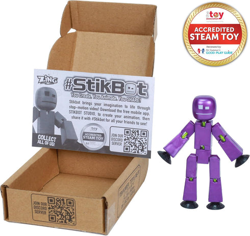 Zing StikBot Single Pack - includes 1 StikBot - Collectible Action Figures and Accessories, Stop Motion Animation, Ages 4 and Up (Metal Eggplant)...