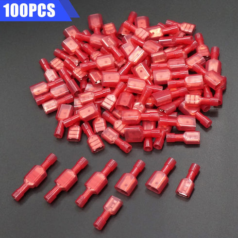 Twidec/100PCS Nylon Spade Connectors Kit 22-18 Gauge Quick Disconnect Fully Insulated Male and Female Wire Spade Terminal Assortment Kit Red N-025...