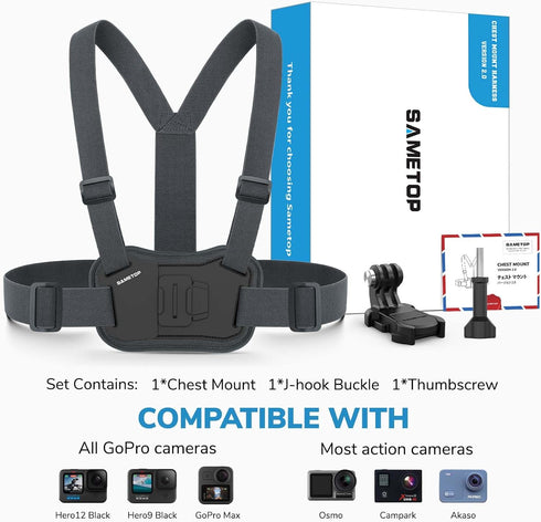Sametop Chest Mount Harness Chesty Strap Compatible with GoPro Hero 12 11 10 9 8 7 6 5 Session AKASO DJI Osmo Action Cameras - Balance Stability a...
