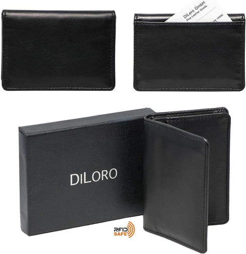 Leather Wallets for Men and Women Small Travel Bifold Card Holder Full Grain Black Nappa Leather...