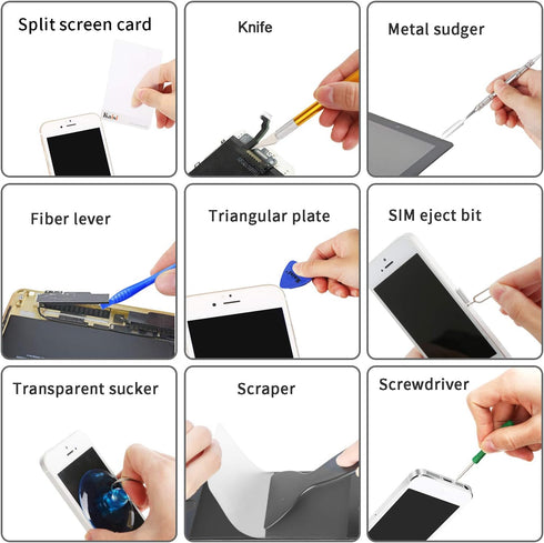Kaisi 32 in 1 Professional Electronics Screen Opening Pry Tool Repair Kit with Steel and Carbon Fiber Nylon Spudgers, Double Side Adhesive Tape an...