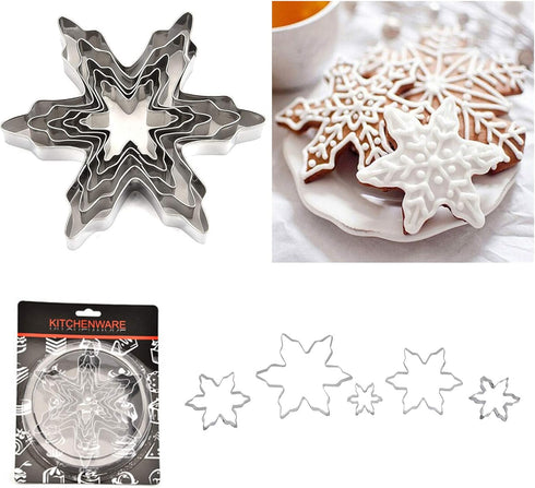 Mziart Christmas Snowflake Cookie Cutter Set of 5, Metal DIY Cookie Mold Biscuit Shapes Molds for Home Baking Holiday Gifts Party Supplies/Favors...