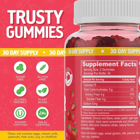 Sugar Free Prebiotic Fiber Gummies for Adults Kids Mixed Berry Flavor Plant Supplement for Women Men, Daily Digestive Health Regularity 60 Count (...