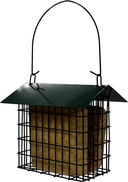 Double Suet Feeder with Green Metal Roof, Holds 2 Suet Cakes, Hanging Bird Feeder for Woodpeckers, Blue Jays, Chickadees, Nuthatches...