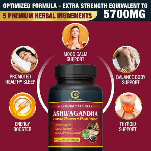 Organic India Ashwagandha Capsules 5700mg - 60 Vegan Capsules with Panax Ginseng + Black Pepper Supporting Focus, Cognitive Function, Immune & Thy...