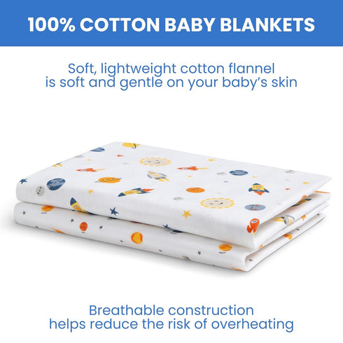 Delta Children 100% Cotton Flannel Baby Receiving Blankets for Girls and Boys – 30x30 Inches (Pack of 2), Space Exploration...