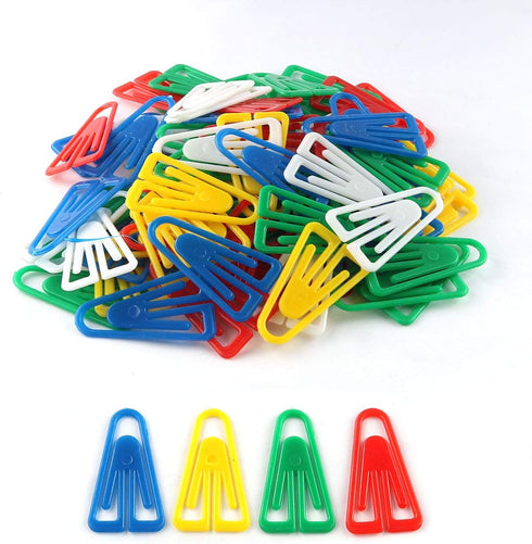 E-outstanding 200pcs Plastic Paper Clips 35mm Long Mixed Color Triangle Clips...