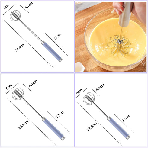 Stainless Steel Semi-automatic Egg Whisk - 3PCS Hand Push Rotary Whisk Blender (Purple)...