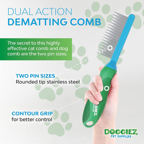 Pet Detangling Comb - 2 in 1 Dog Comb and Cat Comb Design for Long Hair & Short Hair - Metal Comb For Dogs and Cat Grooming to Safely Brush & Remo...