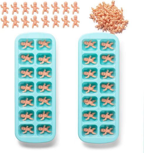 JUXINDA My Water Broke Baby Shower Game - 36 1.2 Inch Tiny Plastic Babies, 2 Ice Cube Trays for Baby Shower Ice Cube Games (Latin)...