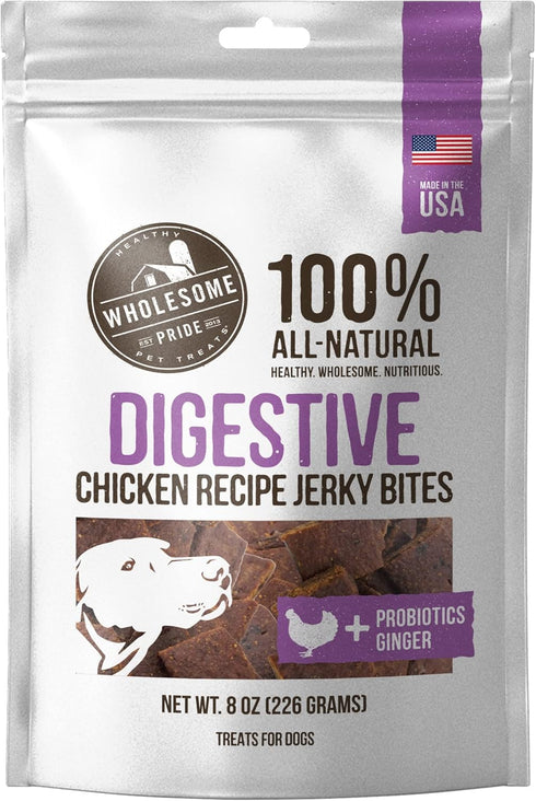 Wholesome Pride Functional Dog Digestive Support Chicken Recipe Jerky Bites Dog Treats - 8 oz...