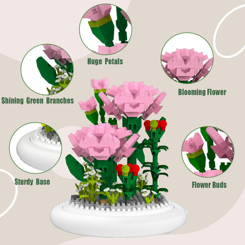 MJDDJA Mini Flower Bouquets Building Blocks,Easter Basket Stuffers,Mini Building Blocks Sets,Forever Carnations Decorated Flower with Dust Cover,M...