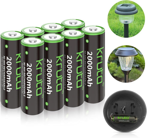 Kruta Ni-MH AA Rechargeable Batteries 2000mah, Double A High Capacity 1.2V Pre-Charged for Garden Landscaping Outdoor Solar Lights, String Lights,...