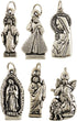 Religious Silver Toned Base Assorted Devotional Charm Pendant Medal, 7/8 Inch, Set of 6...
