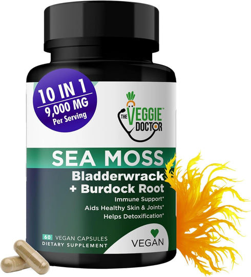 Sea Moss - Irish Sea Moss Capsules - Sea Moss, Black Seed Oil, Ashwagandha, Burdock Root & Bladderwrack (9000 mg) - Seamoss Pills Supplement for I...