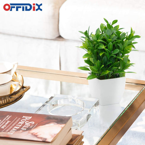 OFFIDIX Artificial Eucalyptus Plants with White Square Vase Small Artificial Tree for Office Desktop Decor Fake Plants for Home and Office Indoor ...