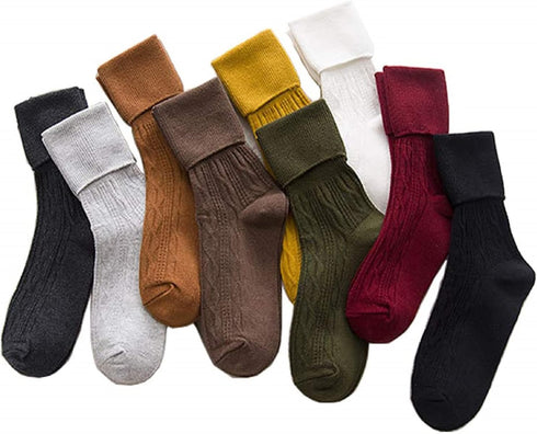 9 Pairs Women's Crew Socks Cotton Knit Soft Turn Cuff Socks...